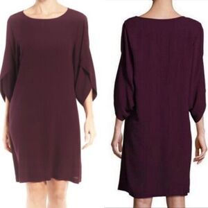 Eileen Fisher Women Size L Cassis Tulip Sleeve Jersey Knit Shift Dress Casual